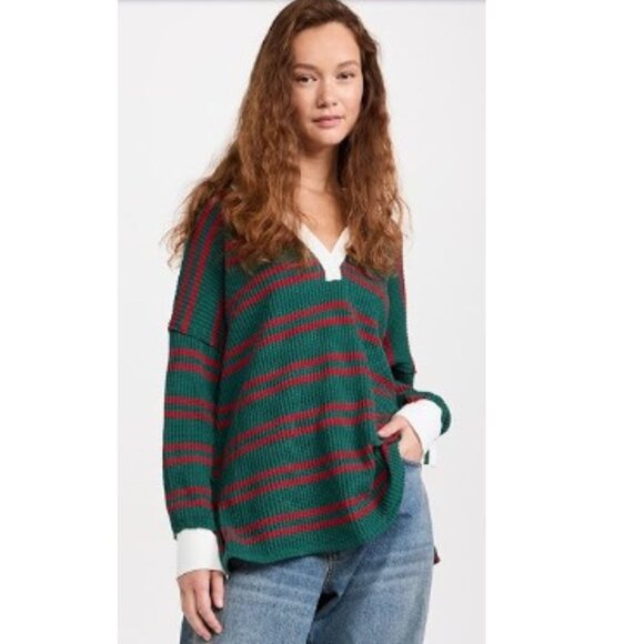 We The Free Tops - We The Free Green and Red Striped Travis Polo - SZ M - NWT